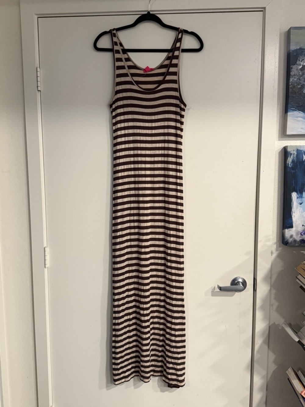 Sleeveless Brown and Cream Striped Maxi Dress